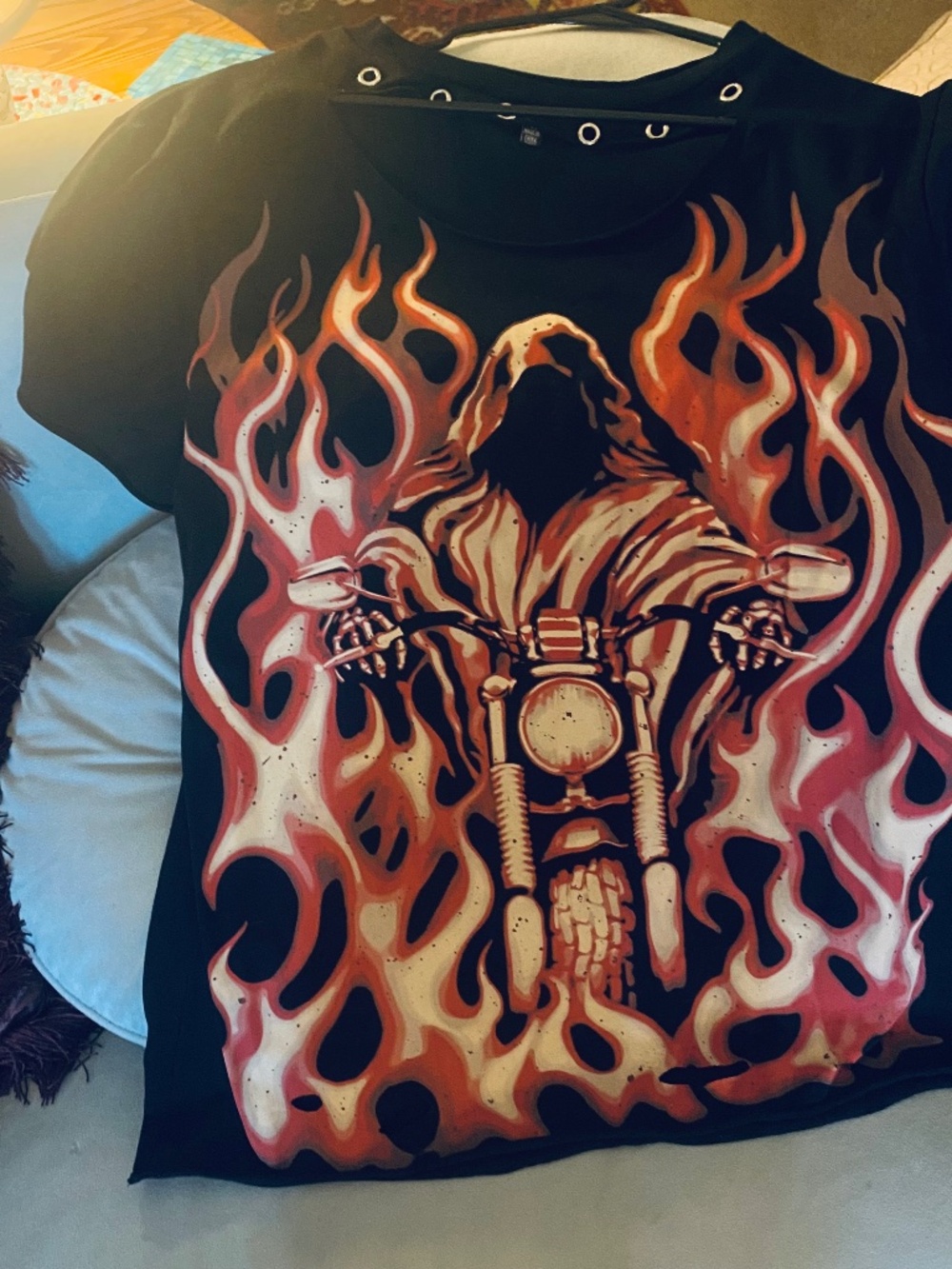 Current Mood Sexy Ghost Biker T-shirt with Cut Outs at Neck and Bottom Size Medi